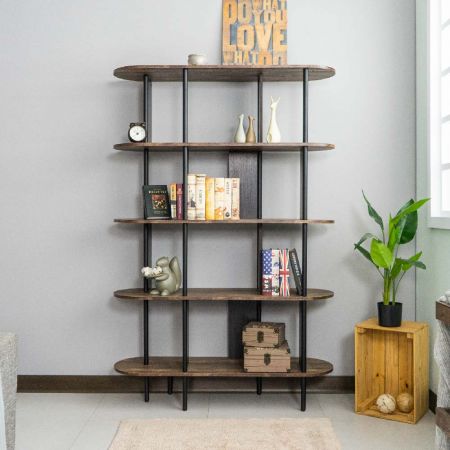 Circular Iron Tube 5-Layer 120cm Long Panel Bookshelf